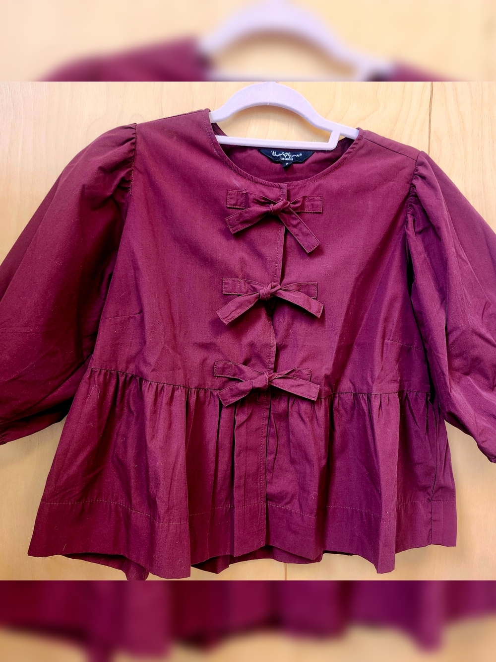 Velvet Heart Burgundy Bow-Front Peplum Top